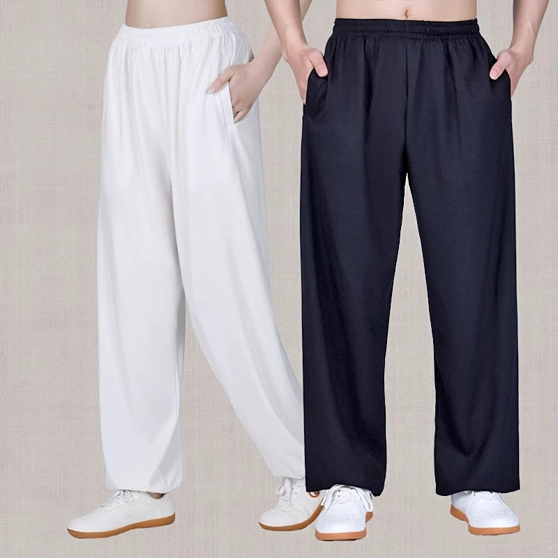 

Unisex Taichi Kung Fu Pants Elastic Cuff Lounge Pants Loose Flowful Fabric Martial Arts Yoga Pants for Men Women