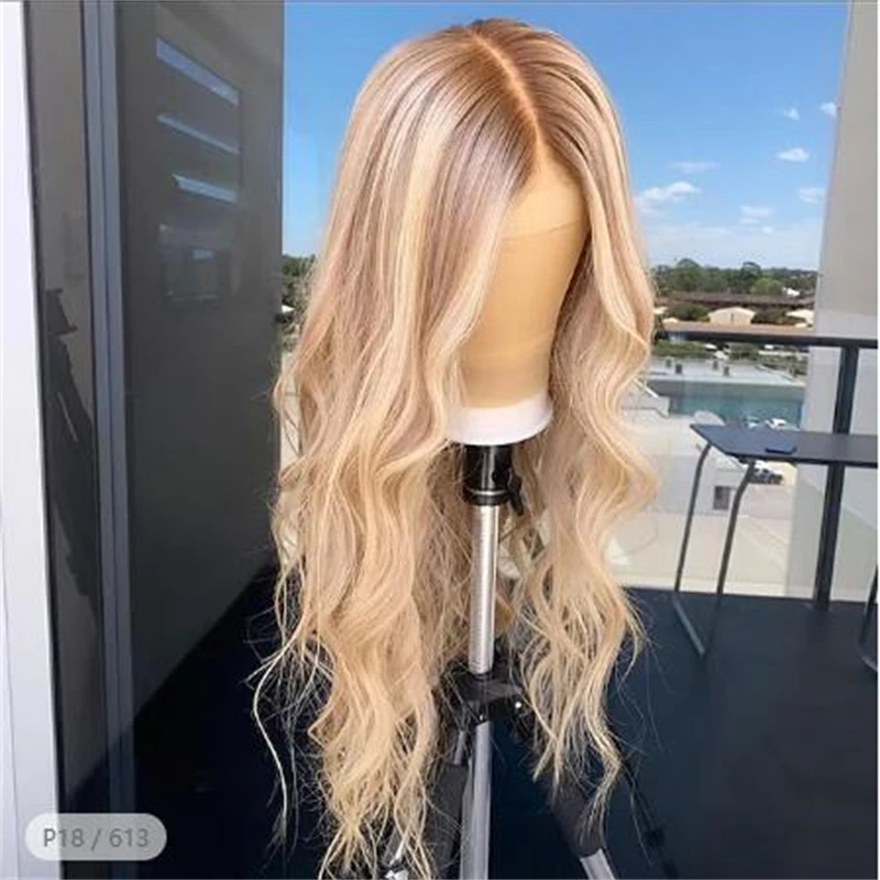 Soft 180Density 26Inch Ombre Blonde Body Wave Long Lace Front Wig For Women With Baby Hair Preplucked Daily Glueless