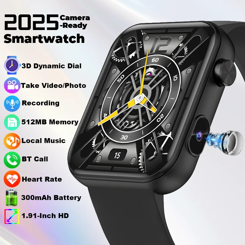 

LIGE 2025 New Camera Smartwatch 1.91" HD 512MB Bluetooth Call Take Video Sound Recording Sports Men Women Smart Watch Waterproof