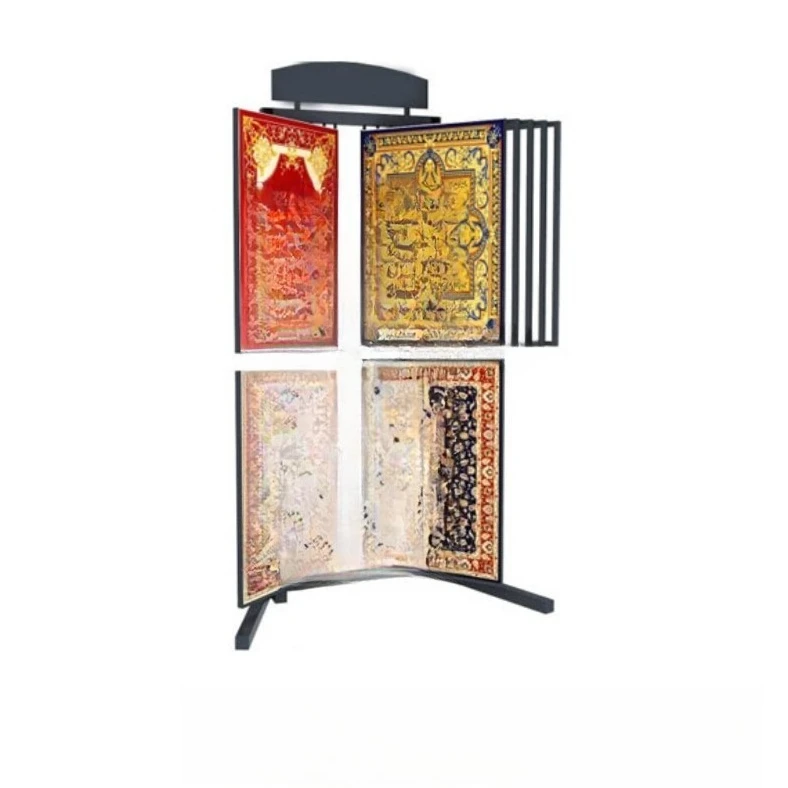Flip-type carpet display stand, which belongs to a hanging bracket, is used for carpet display 5