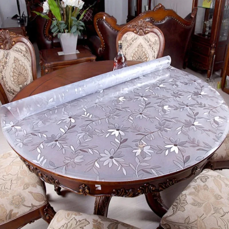 Round Tablecloth Transparent Soft PVC Waterproof Oilprpoof Living Room Dining Tables Kitchen Desk Protector Home Decor 1.0mm