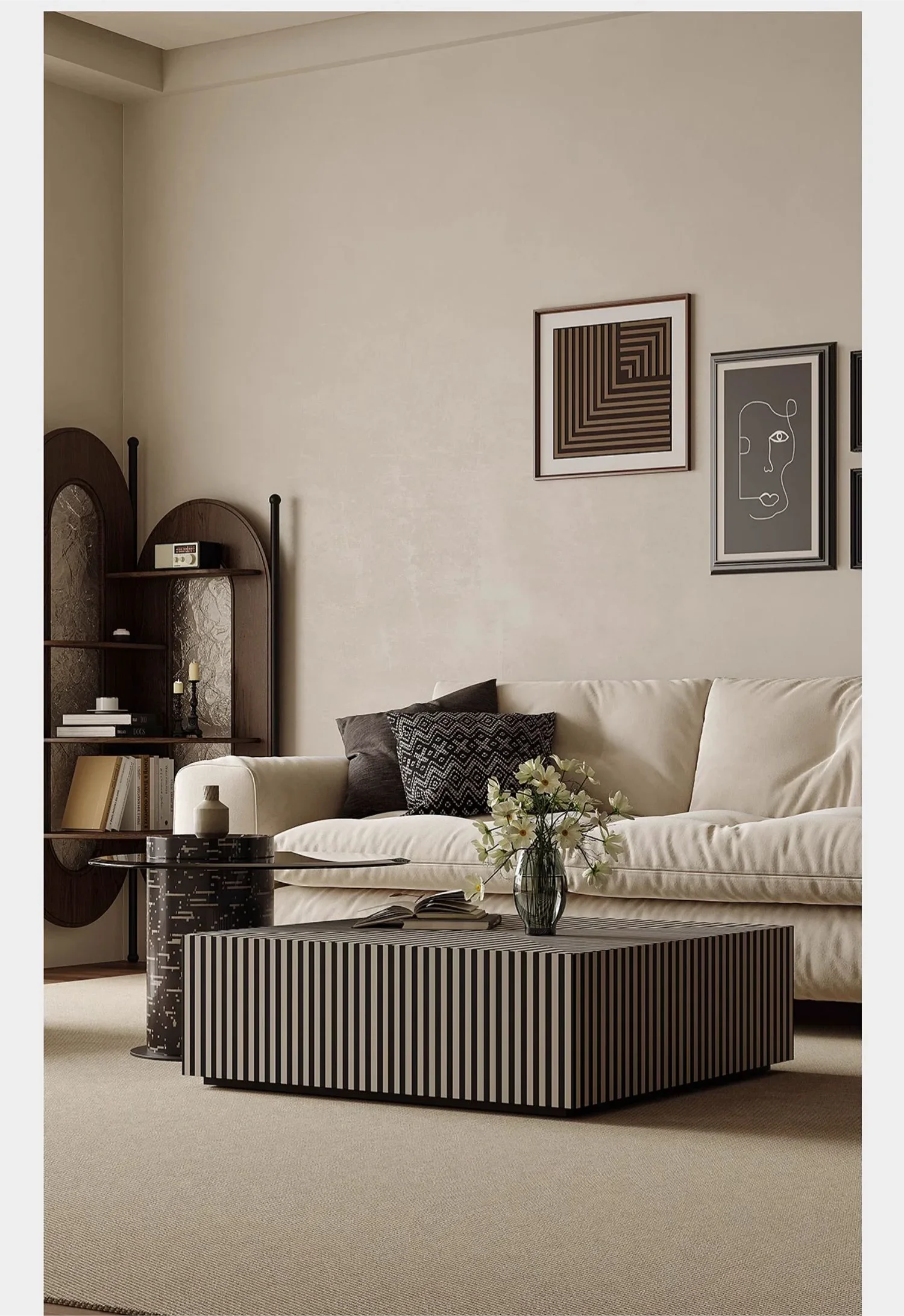 Italian minimalist zebra pattern coffee table combination small apartment high-end square coffee table retro