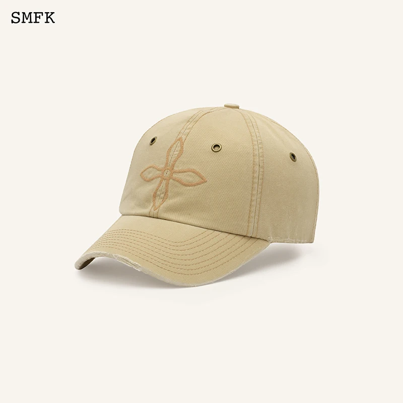 SMFK Baseball Cap Vintage Cross Flower Baseball Hat Camouflage Letter Dome Hat Maillard Style Embroidered Adjustable Sport Caps