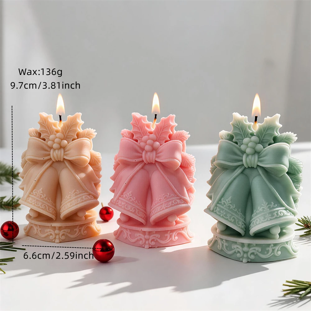 Christmas Bells With Ribbon Candle Mold Christmas Bell Soy Wax Silicone Mold Soap Resin Plaster Gypsum Concrete Silicone Mould