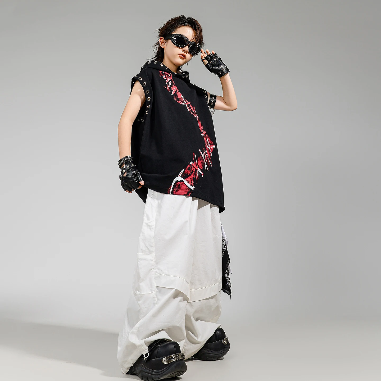 Jongens Roze Stijl Hip Hop Kleding Cool Zwarte Mouwloze Hoodies Street Dance Prestaties Kostuum Meisjes Jazz Drum Dance Wear L16554