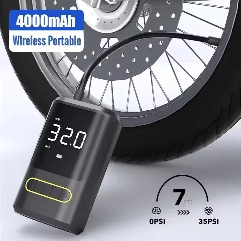 Wireless Car Tire Inflator Smart Digital Display Portable Electric Air Pump for Car Motorcycle Bicycle Tyre Inflation