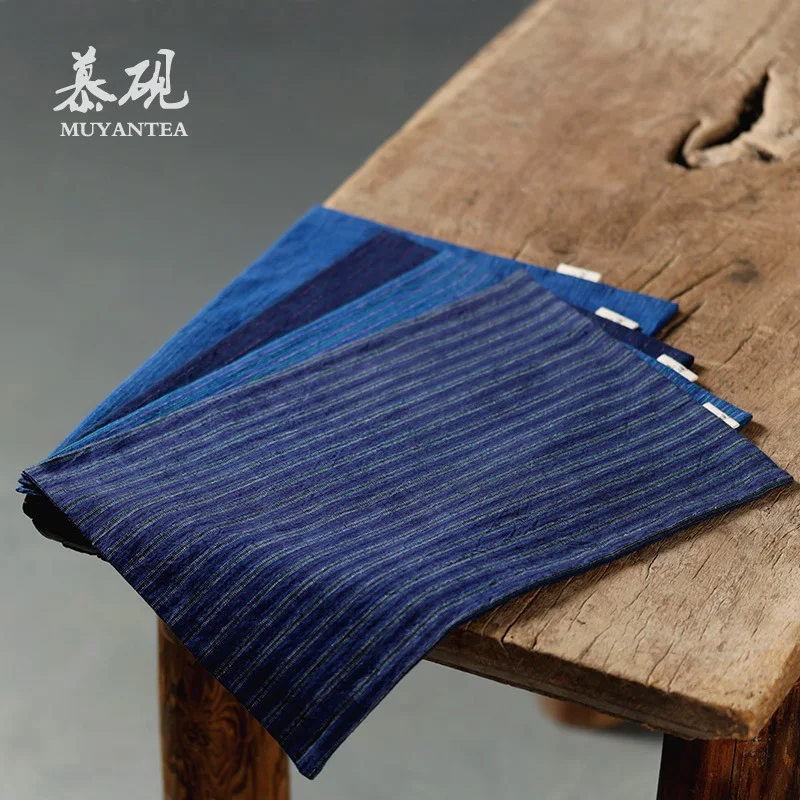 Mu Yan Japanese-Style Handmade Homespun Fabric, Indigo-Dyed Plant-Dyed Old Cloth , Pure Cotton Hand-Twisted Coarse Linen Tea