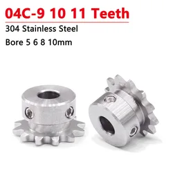 1pc 9 10 11 Teeth 04C 304 Stainless Steel Industrial Drive Sprocket Wheel Chain Gear 9T 10T 11T Bore 6mm 8mm 10mm Groove Step