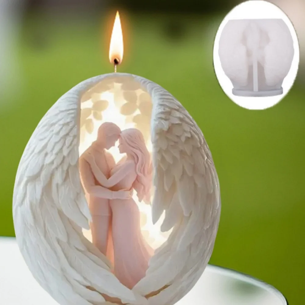 Vela romántica del Día de San Valentín, molde de silicona con alas de Ángel, vela perfumada para pareja, adorno de yeso, molde hecho a mano, regalo, decoración de boda