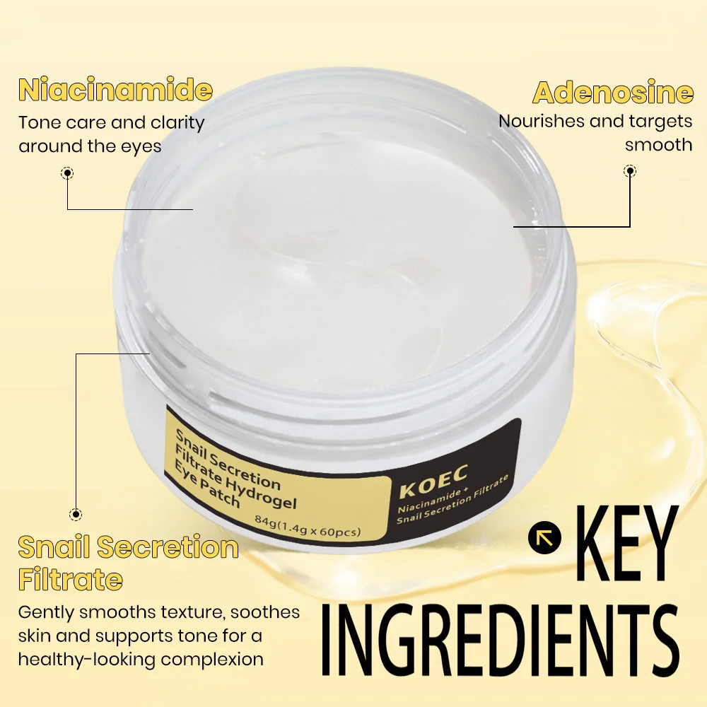 KOEC 달팽이 하이드로겔 아이 패치 60개, 콜라겐 함유로 집중 보습 및 매끄러움, 재생 트리트먼트