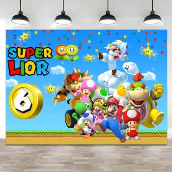 Pozadí Super Mario na zakázku, jméno a věk, pozadí pro děti, párty, narozeniny, bratři Mario, baby shower, banner, rekvizity, foto studio 10 nejlepší prodej Záclony Super Mario - №8