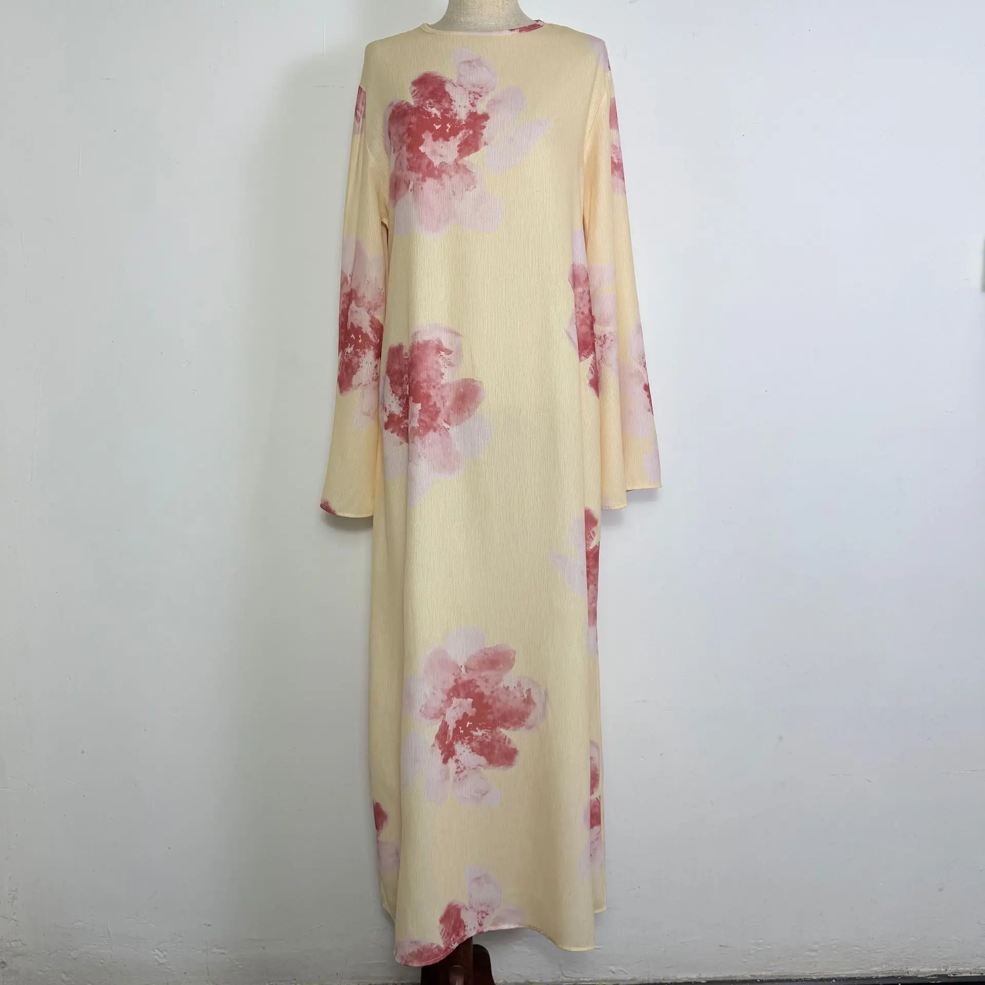 Women's Casual Vacation Maxi Dress Autumn Floral Print Long Sleeved Party Dress Fashion O Neck High Waist Satin Dress Vestidos