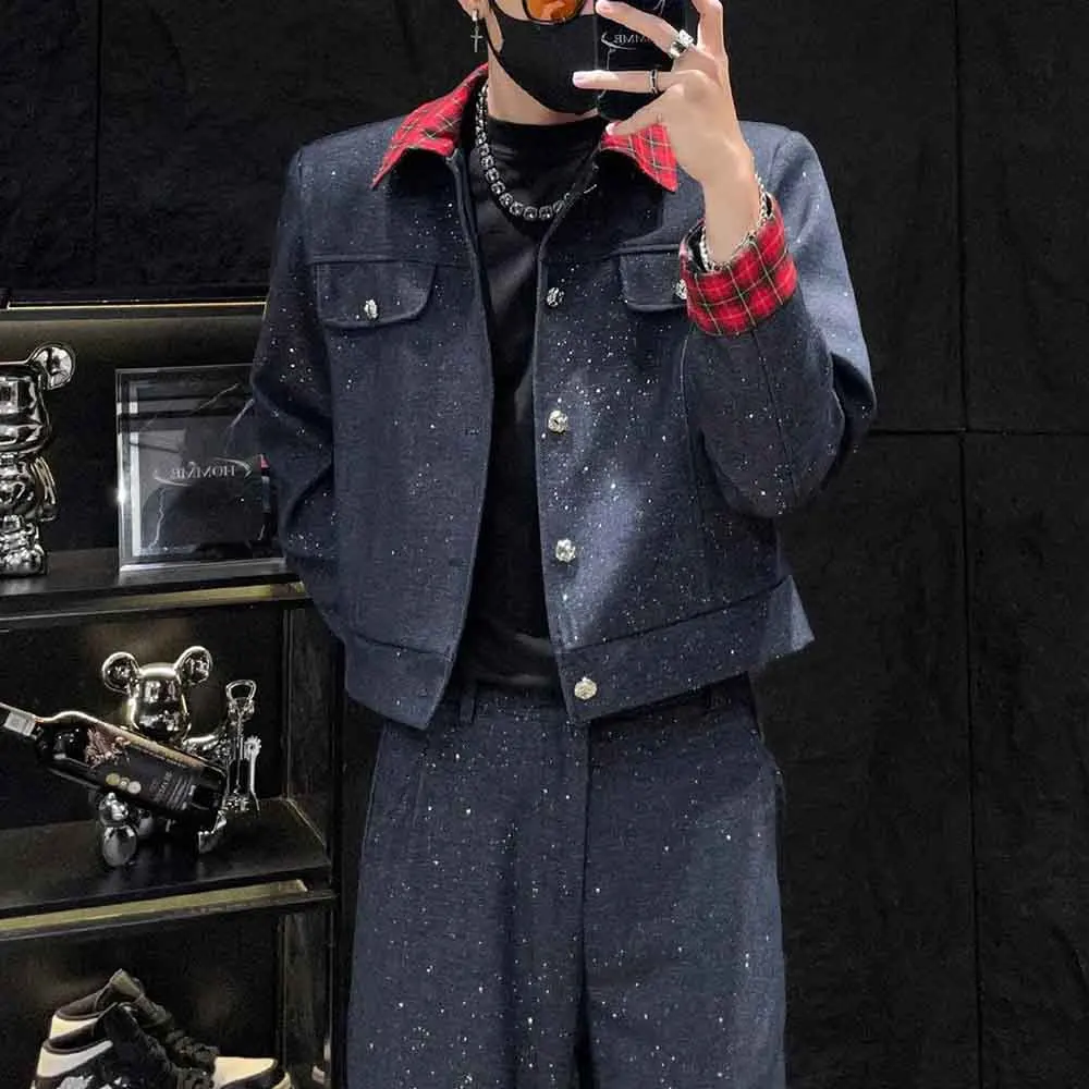 

2025 Winter New Men's Patchwork Long-Sleeve Jacket American Retro Light Luxury Fashion Trend High Street Loose Niche Men's Top