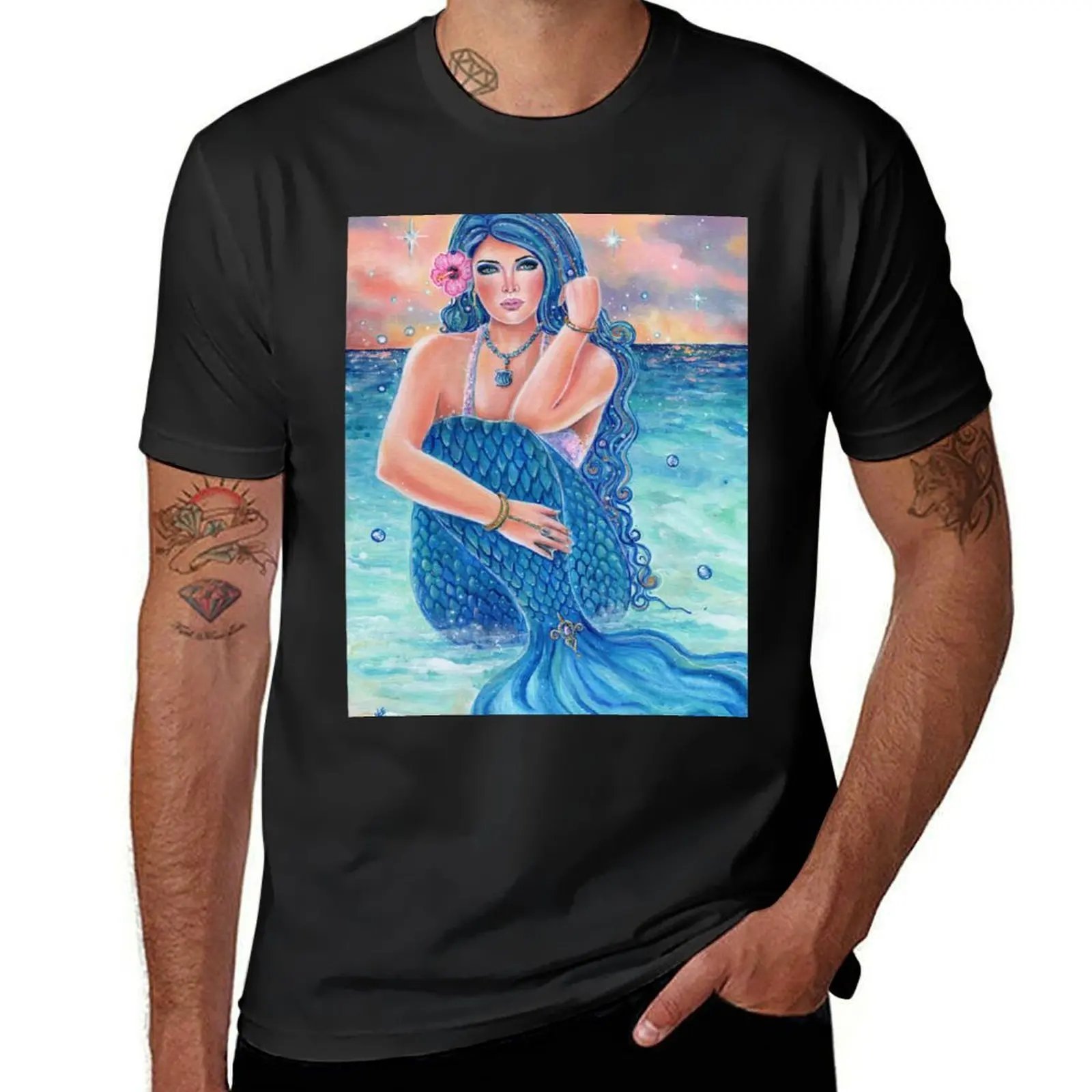 Melesandria tropical mermaid art by Renee L Lavoie T-Shirt customs design your own plain sublime men t shirt