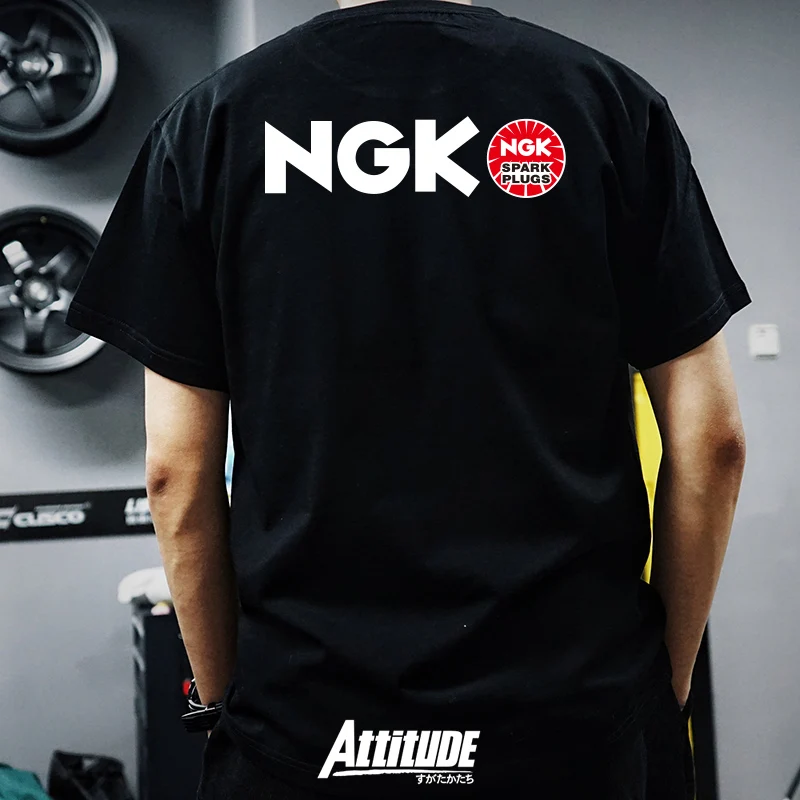 

Japanese JDM Modified Car NGK Spark Plug Fire Nozzle Heavy Cotton Short-sleeved T-shirt