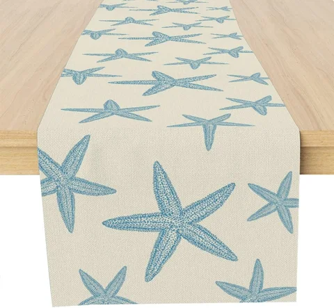 VIKAMA Blue Starfish Table Runner Nautical Beach Table Flag Decorating Restaurant Kitchen Ocean Decorations Holiday Party