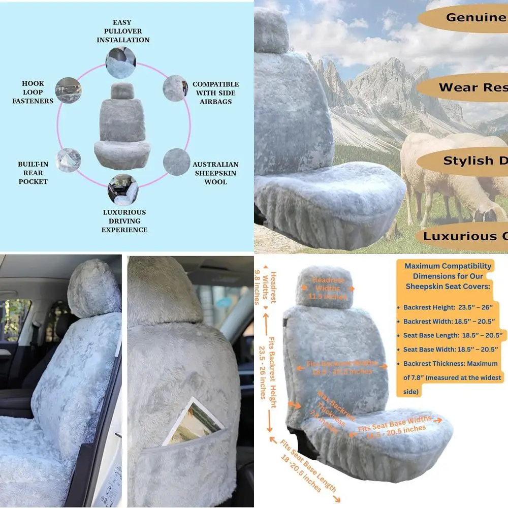 

Premium Sheepskin Car Seat Cover - All Season Comfort and Protection, Easy Installation (56" x 23", Light Gray Color)