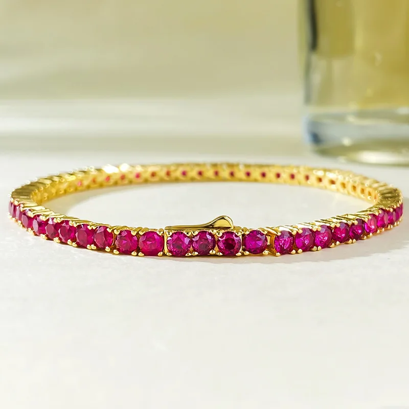 

SpringLady 18K Gold Plated 925 Sterling Silver Created Ruby Tennis Bracelet For Women Engagement Fine Jewelry