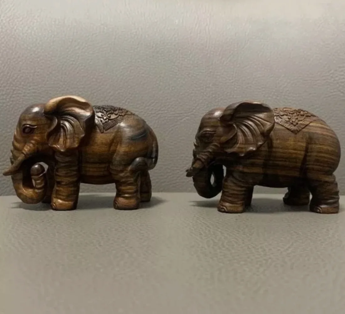 2pcs antique collection handicrafts agarwood carved elephant statues ornaments