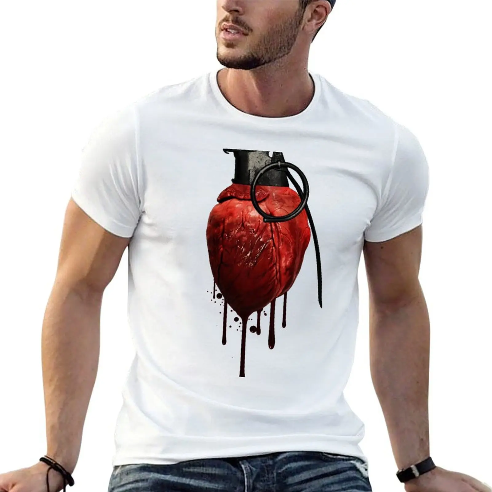 Heart Grenade T-Shirt customs design your own Blouse Men's t shirts