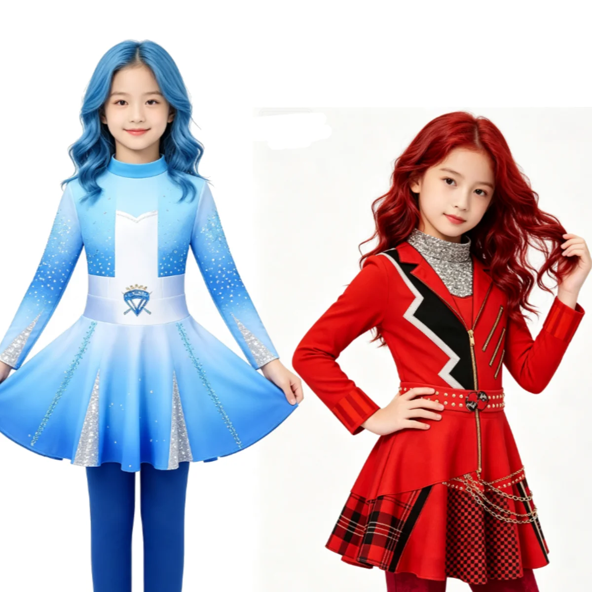 2026 영화 레드 코스튬 위윅 원더랜드 핑크 블루 레드 드레스 가발 장갑 세트 소녀 성인 할로윈 파티용