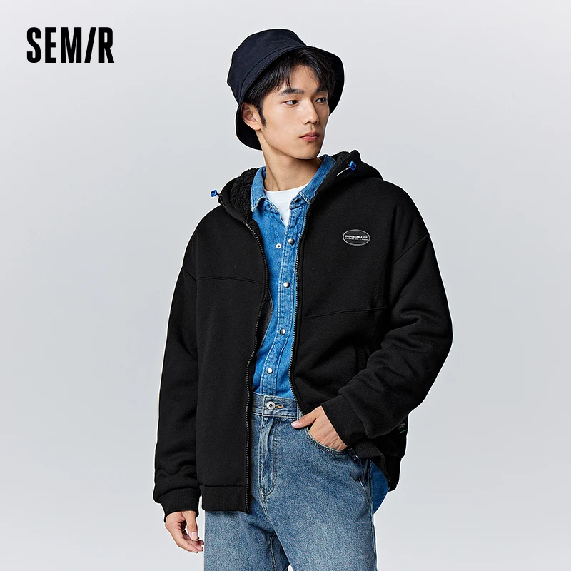 Semir Jacket Men Winter Simple Fashionable Hooded Plus Velvet Casual Daily Commuting Textured Knitted Jacket