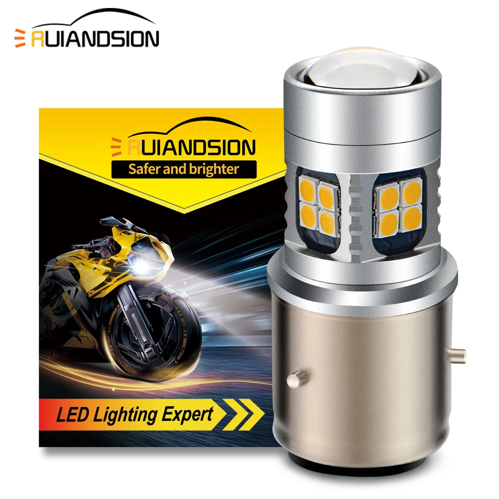 RUIANDSION 1Pcs 3030SMD BA21D Motorcycle Accessories Moped Scooter LED Headlight Bulb 6V-30V 12V 24V White 6000K Negative Earth