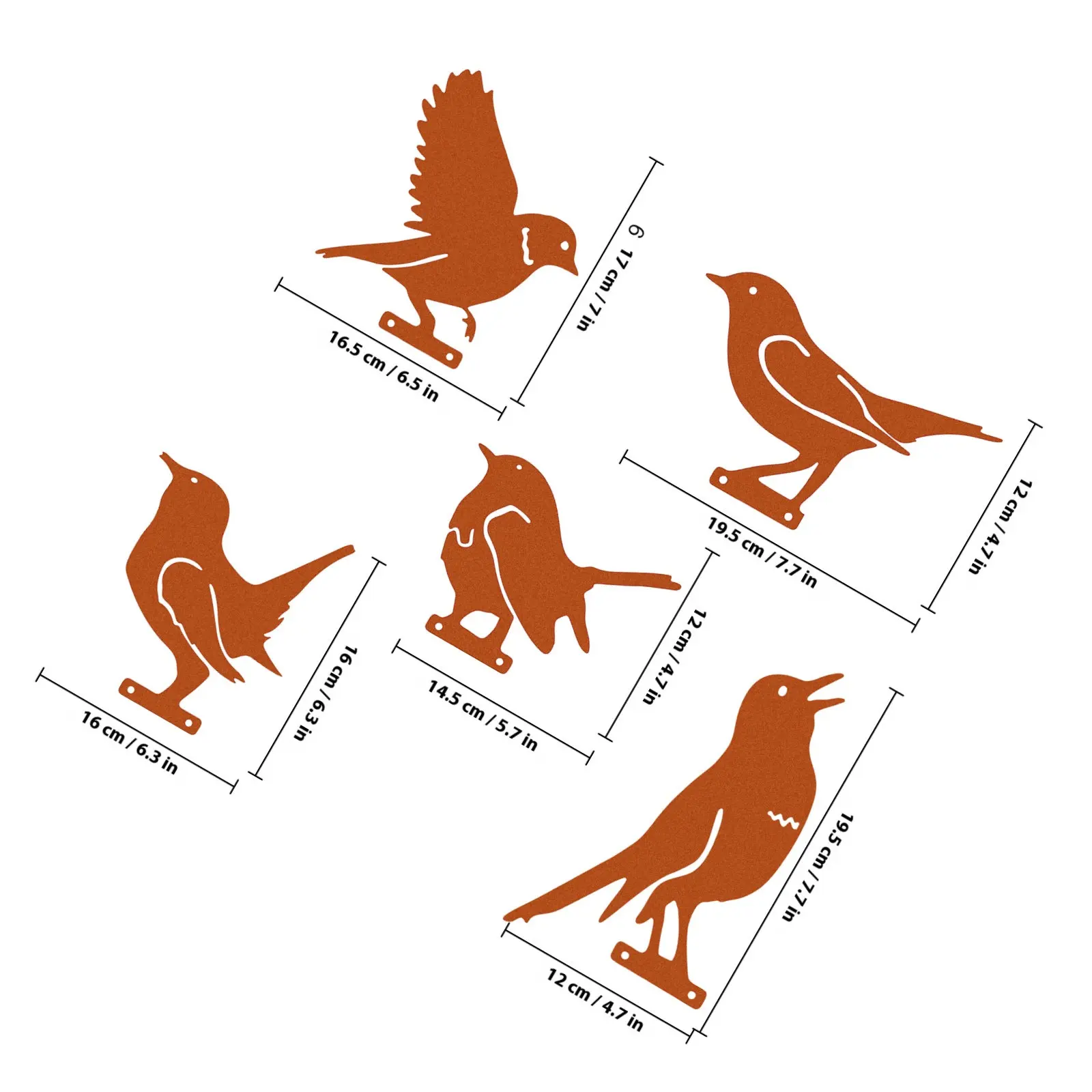5Pcs Metal Rustic Outdoor Garden Decor Metal Bird Statue For Patio Fence Decor Birds Ornament Lawn