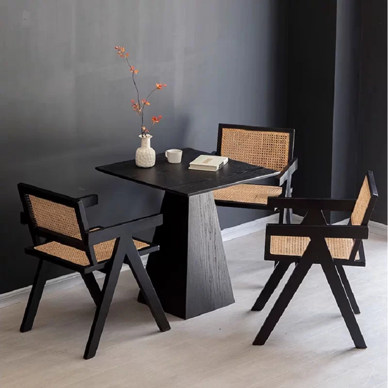 Solid wood square table coffee table black household balcony small  medieval commercial cafe negotiation