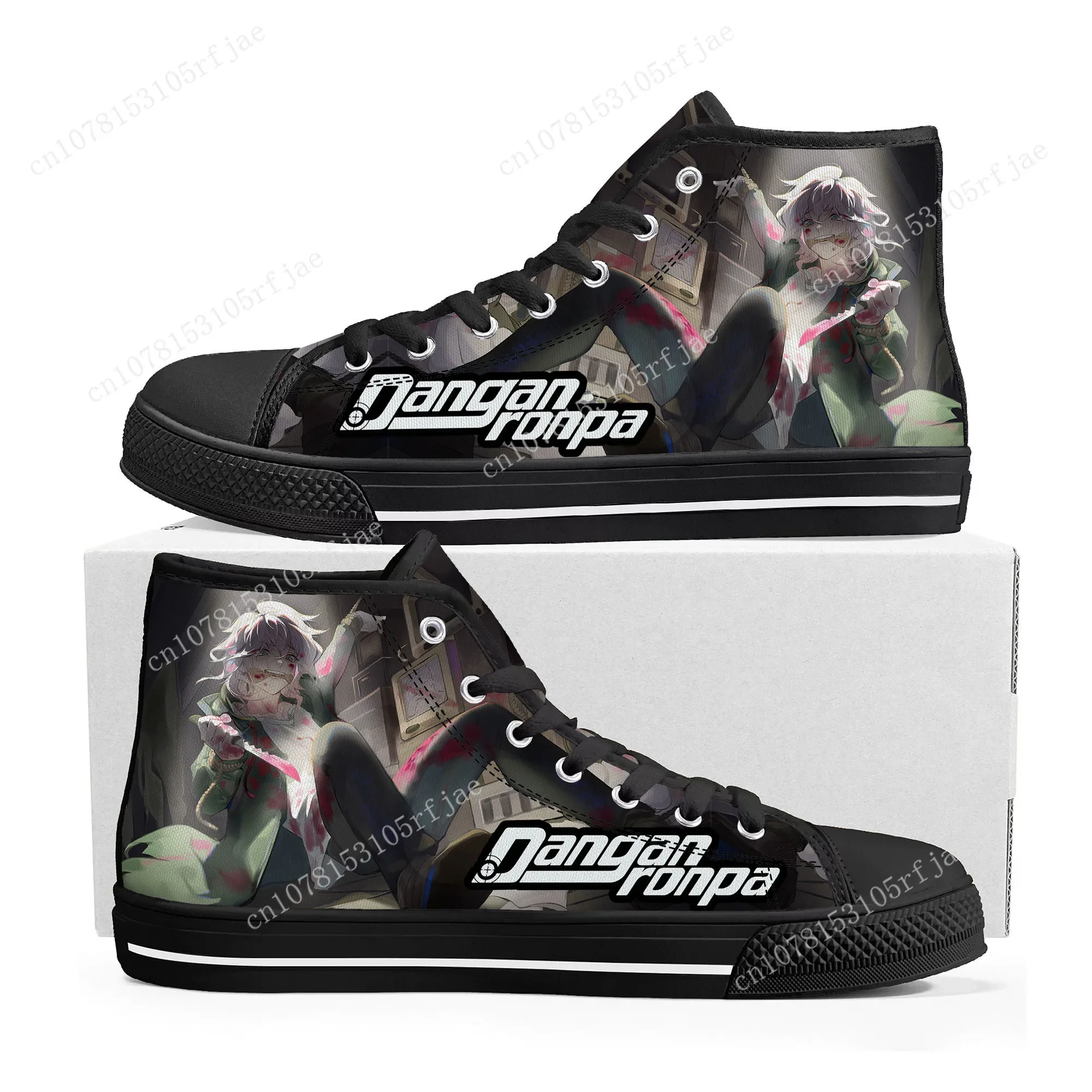 

Cartoon Game Danganronpa Komaeda High Top Sneakers Mens Womens Teenager High Quality Canvas Sneaker Custom Built Couple Shoes