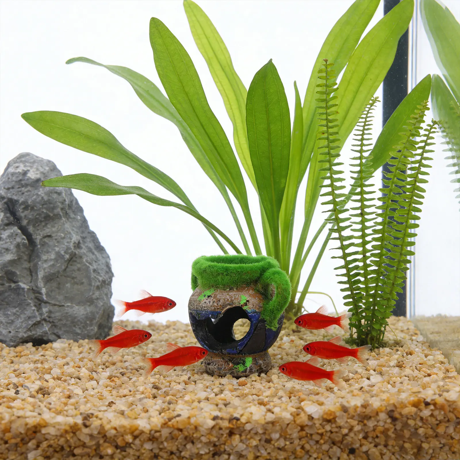 1Pcs Fish Tank Flowerpot Resin Aquarium Ornament Flocking Texture Style Waterproof Non Toxic for Freshwater Seawater