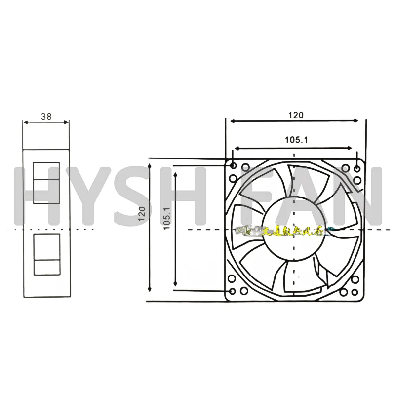 Fã duplo do rolamento de esferas, 2-Wire, RDM1238B4, 48V, 0.30A, 0.15A, 12038