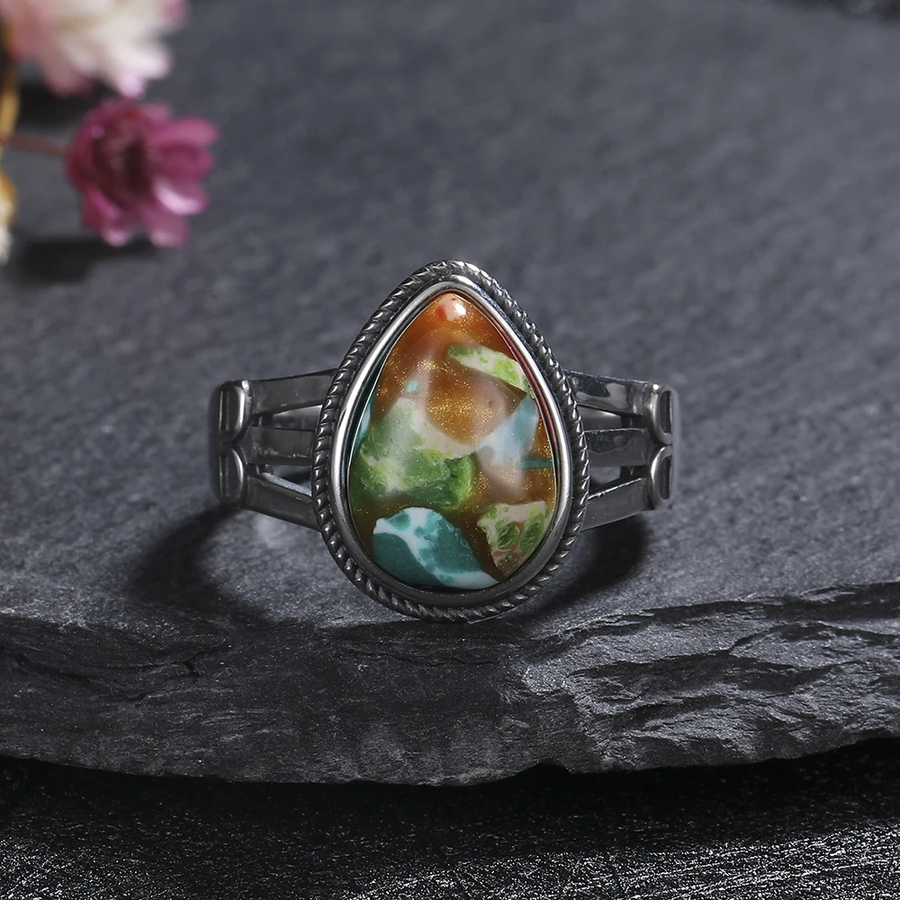 

Vintage Natural Emperor Stone Ring 925 Sterling Silver Retro Hollow Luxury Fine Jewelry Wedding Gift for Women