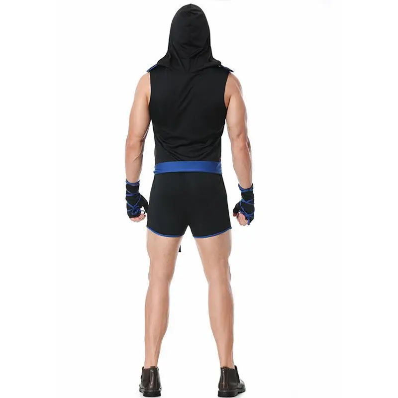 Men Male Ninja Onesie with Belt Cuff Adult Assassin Costumes Samurai Jumpsuit Onesie Cosplay