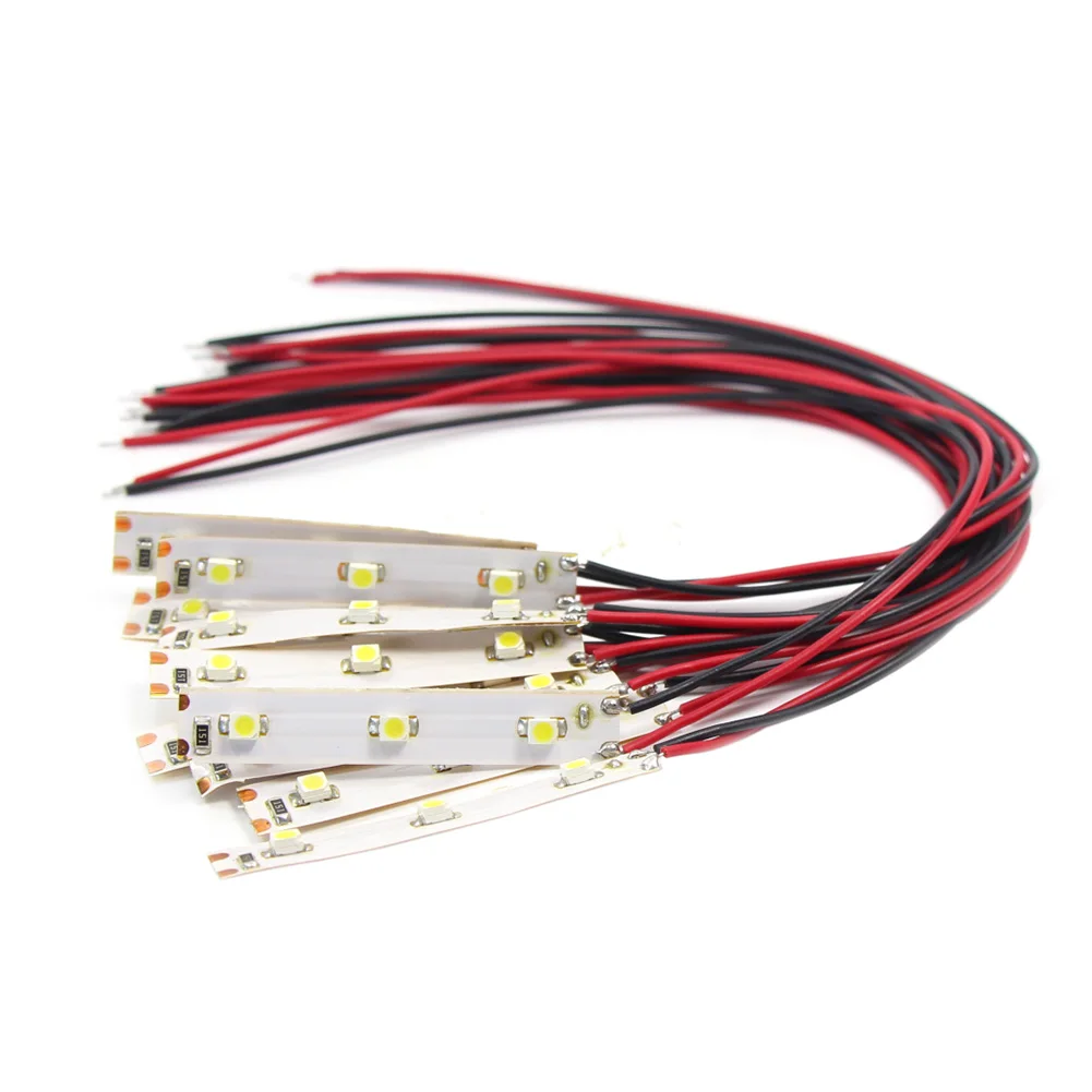 Evemodel 10pcs Pre Wired White Strip Led Light Self-adhesive Flexible 12V SMD LED 3528 Warm White Bright White