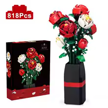 Vase de roses rouges créatif, blocs de construction, modèle Moc, Bouquet de fleurs classiques romantiques, briques en pot, jouets, cadeau de saint valentin - AliExpress 