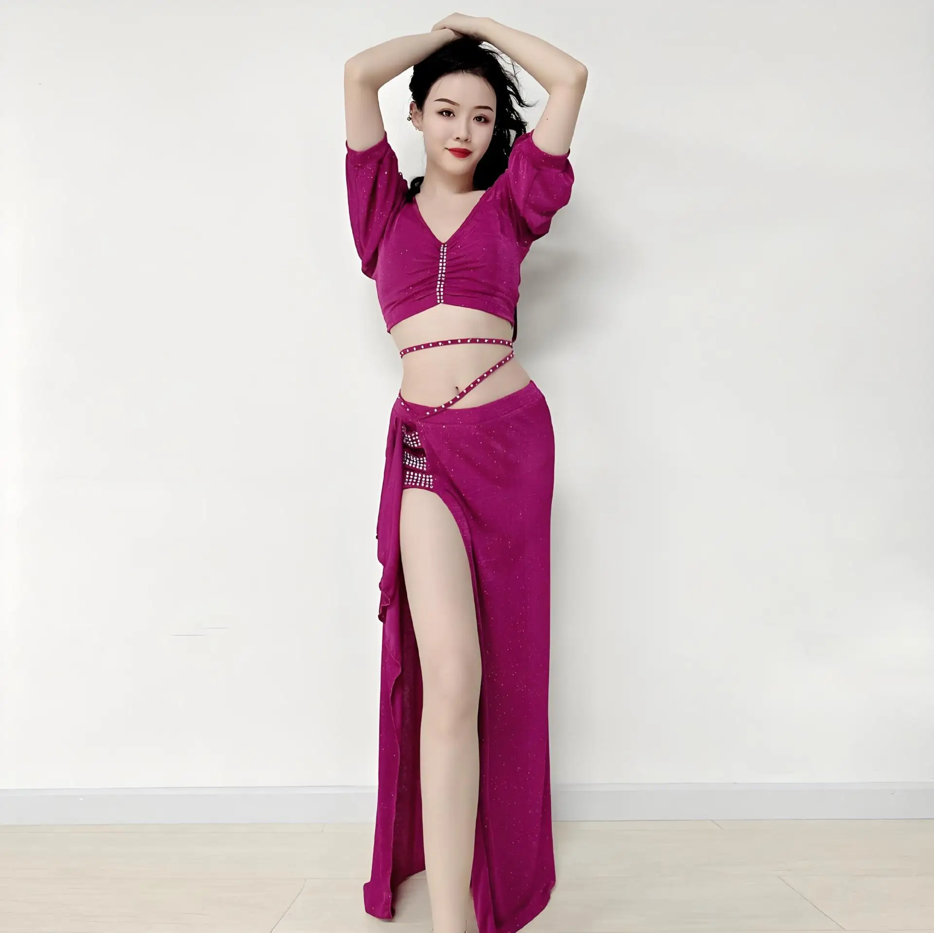 Leichte, luxuriöse Bauchtanz-Übungskleidung, Übungskleidungsset, orientalisches Tanz-Temperament, mittlere Ärmel, Anfänger