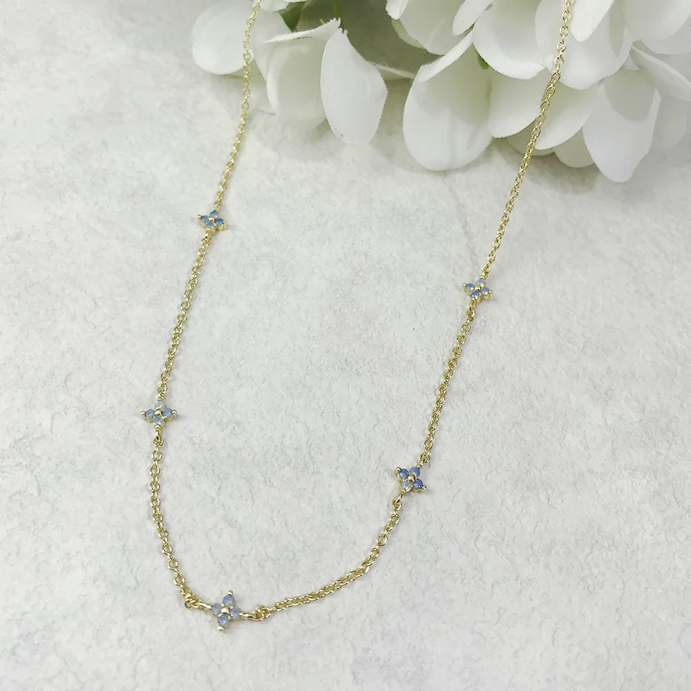 New Design Leaves Flower Necklace For Women Charm Blue Crystal Four Clover Choker Chain Luxury Jewelry Gift Wholesale KDN005