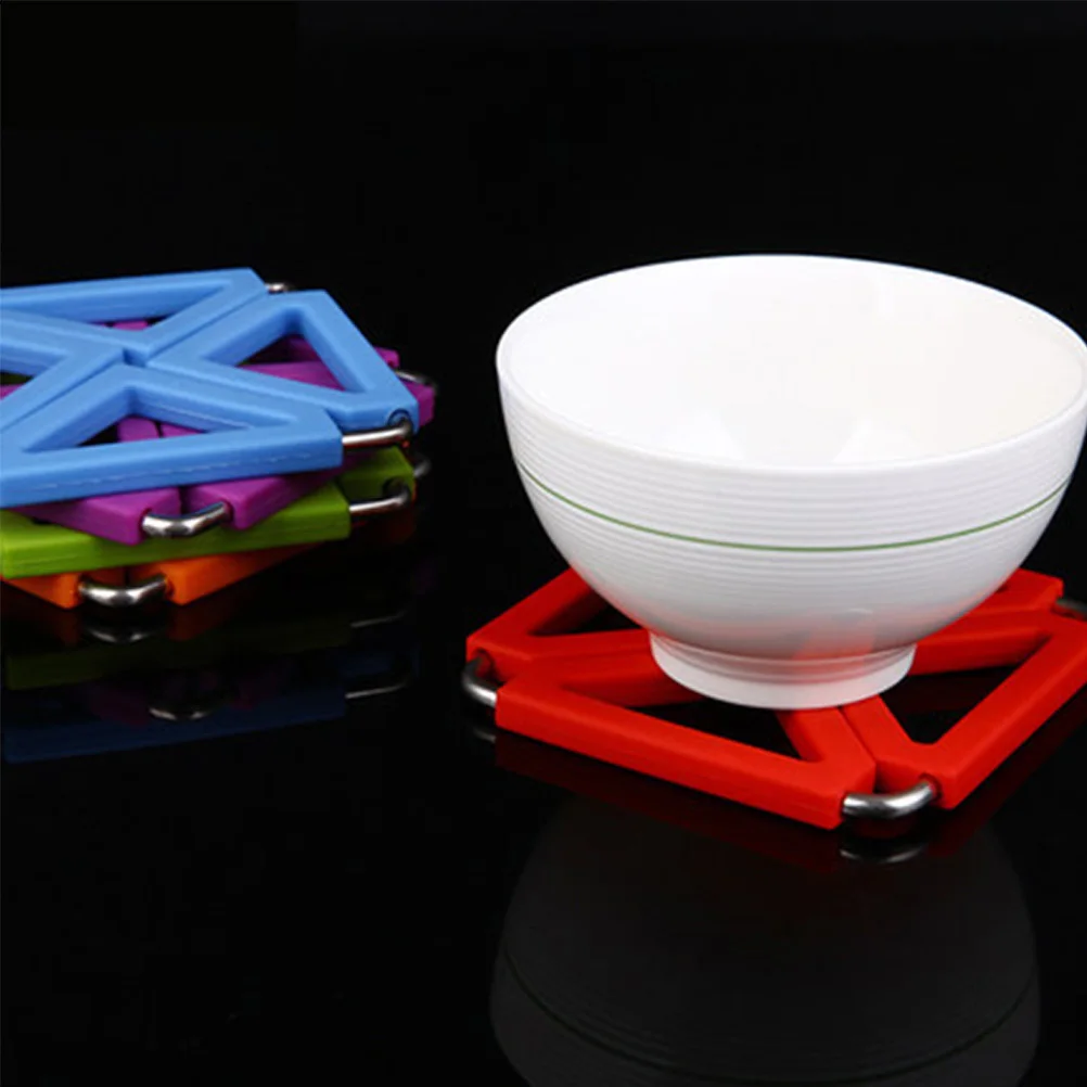 

5 pcs Anti-Slip Heat Resistant Pad Stainless Steel Frame Foldable Trivet For Hot Pots Square Bowl Mat Table Protector Kitchen