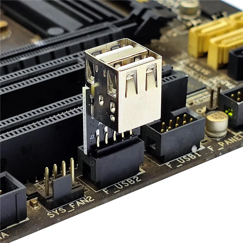 A19E-2X 9Pin Ke 2 Port Konektor Adaptor USB PC Motherboard Internal 9Pin Ke USB2.0 Tipe A Konverter Wanita untuk Komputer