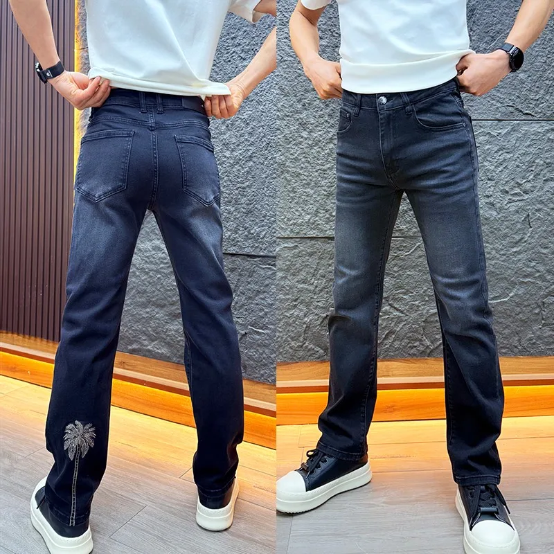 

High Quali Faionable Men's Jeans Casual Patchwork Straight Leg Long Pants Trendy Spring New Arrival mid Waist Zipper Fly