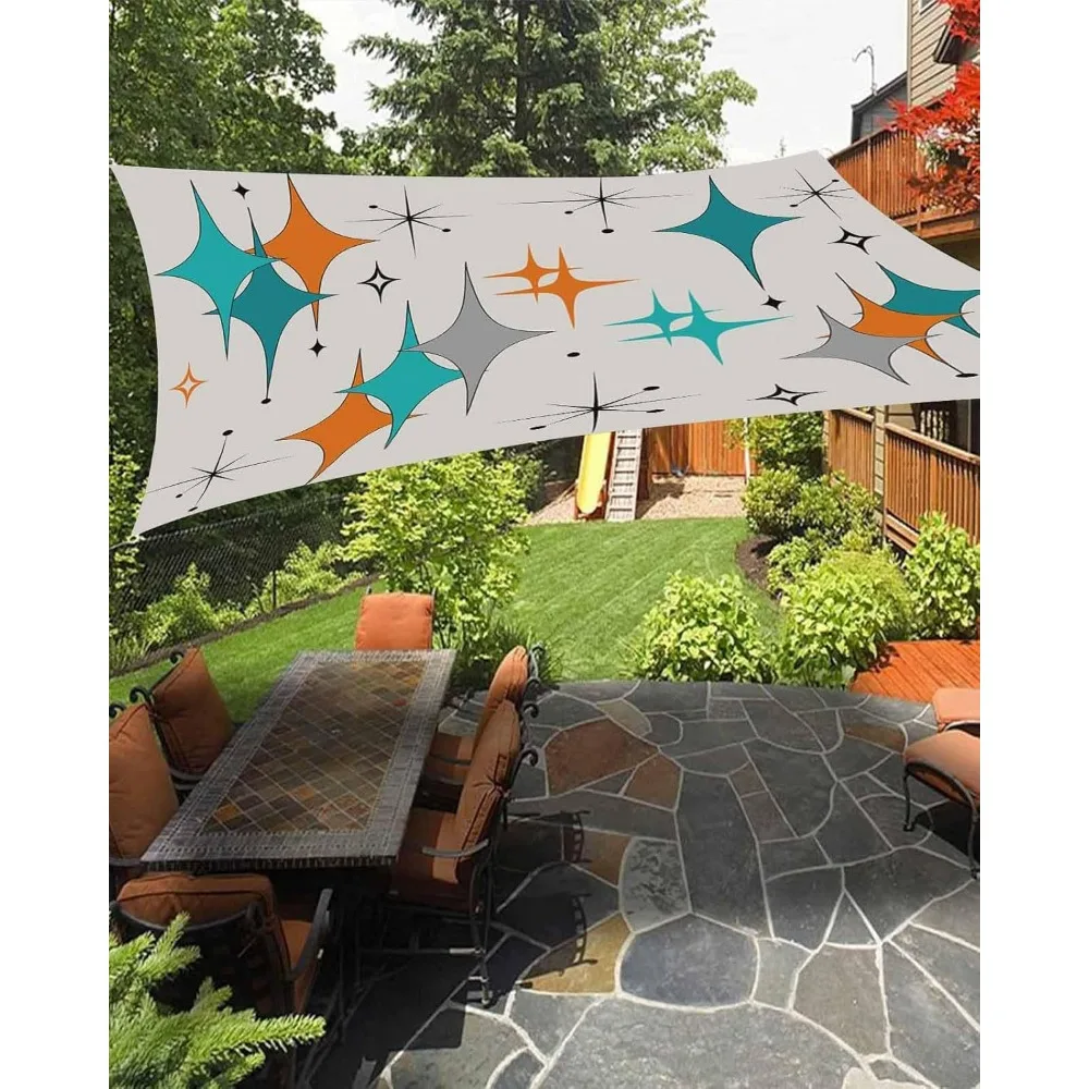

Sun Shade Sails 14' x 18' Mid Century Boho Modern Geometric Teal Orange Star Rectangle Waterproof Shade Canopy Sun Blocking Outd