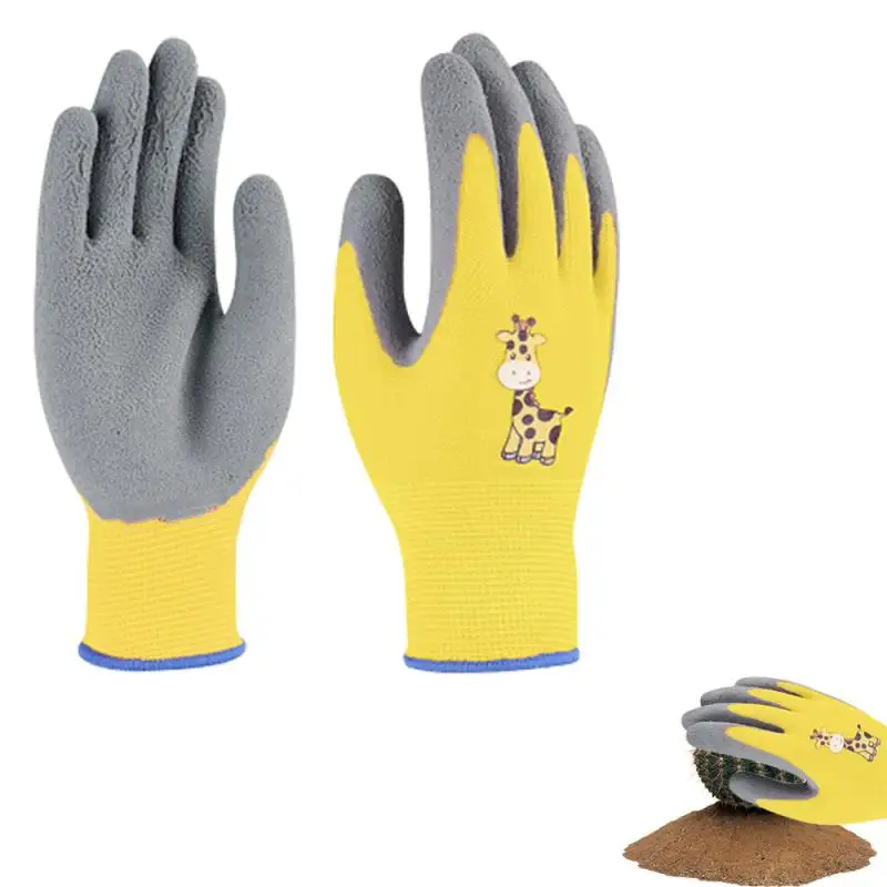 Childrens Latex Gloves Single-layer Microporous Non-slip Cartoon Thickened Garden Tools Gardening Gloves Polyester Material