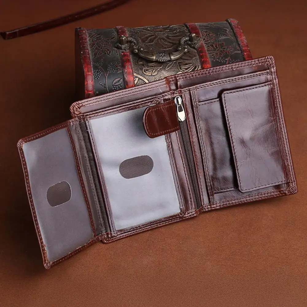

Vintage Men Short Faux Leather Wallet Large Capacity Bi-fold Zipper Pocket Cash Coin Card Holder Business Front Pocket Wallet