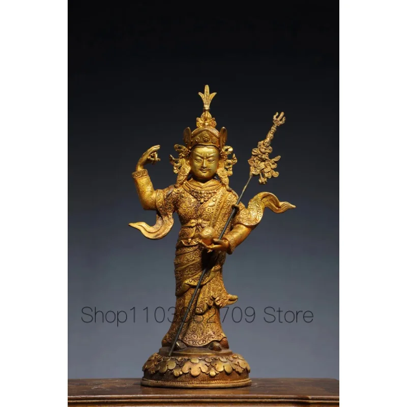 

33cm Tibetan Craft Tibetan Tantric Pure Copper Gilded Lotus Master Buddha Ornament