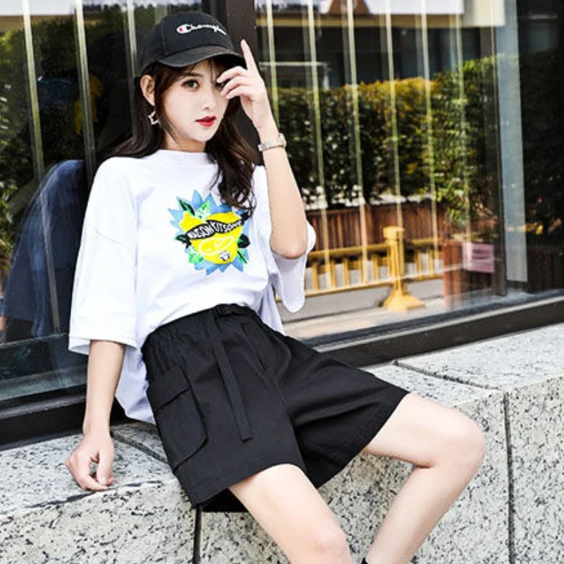 Szorty Damskie Solidne Luźne Proste Codzienna Kreatywność Wypoczynek Koreański Styl Damski Wszystko dopasowane Popularne Wiosna Vintage Fajna osobowość