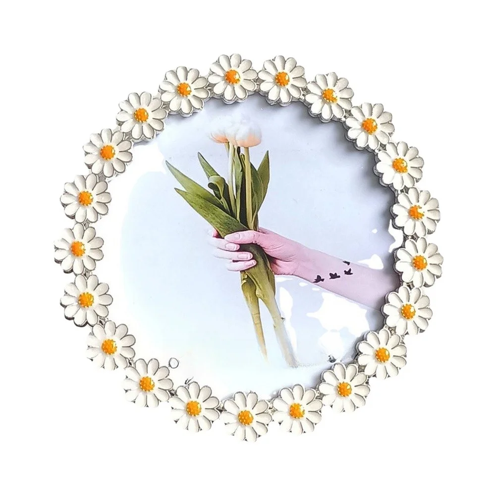 Charming Flower Border Photo Frame Made from Sturdy Metal White Color 4 inch Round 6 inch Rectangular 7 inch Rectangular