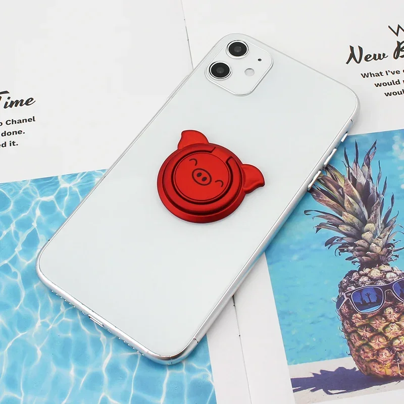 การ์ตูนหมูกลมผู้ถือโทรศัพท์มือถือสมาร์ทโฟนหมุนแหวนนิ้วขาตั้งสากลสติกเกอร์ด้านหลังหัวเข็มขัดสำหรับหัวเว่ย เสี่ยวมี่