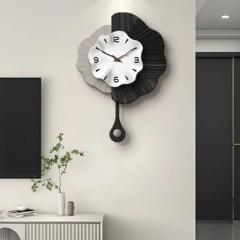 Quartz Sand Wall Clock with Pendula Flower Silent Living Room Wall Clock Portable Luxury Watches Modern Home Decor Products