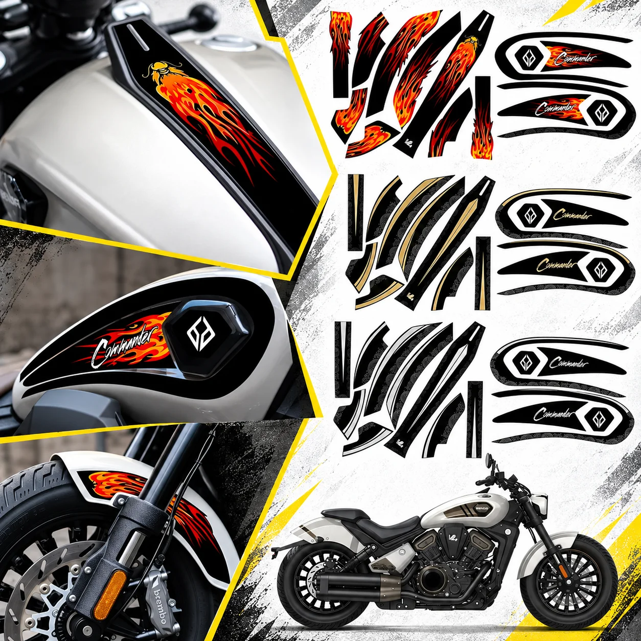 Motorcycle Full Body Graphics Decal Set Fuel Tank Fender Tire Stickers Fit Benda Dark Flag 500 V4 Black Flag 500 Mod Parts